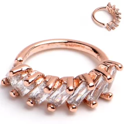 18 Gauge 5/16 Rose Gold Toned Princess Cubic Zirconia Bendable Hoop
