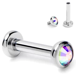 16 Gauge 1/4 Aurora CZ Gem ASTM F-136 Titanium Internally Threaded Labret