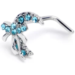 Gaby 20 Gauge 1/4 Blue CZ Gem Bow Moon L Shape Nose Ring