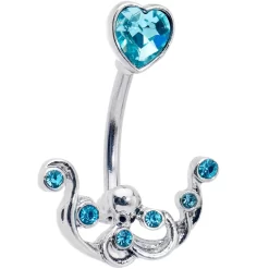 Gaby Blue Gem Heart Scrolling Elegance Double Mount Belly Ring