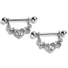 Gaby 14 Gauge 9/16 Clear Gem Ornate Hearts Dangle Nipple Ring Set