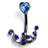 Gaby Blue Gem Black Heart Scrolling Elegance Double Mount Belly Ring