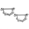 Gaby 14 Gauge 9/16 Clear Gem Flower Chain Dangle Nipple Ring Set