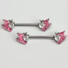 Gaby 14 Gauge 9/16 Clear Gem Heart Butterfly Pink Barbell Nipple Ring Set