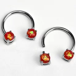 Gaby 14 Gauge 9/16 Orange Faux Opal Internally Threaded Horseshoe Nipple Ring Set