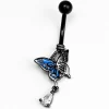 Gaby Clear Gem Black Blue Butterfly Catching Dangle Belly Ring