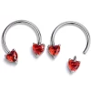 Gaby 14 Gauge 9/16 Red CZ Gem Heart Internally Threaded Horseshoe Set