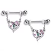 Gaby 14 Gauge 9/16 Emerald Passion CZ Gem Heart Dangle Nipple Ring Set
