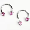 Gaby 14 Gauge 9/16 Pink Gem Heart Internally Threaded Horseshoe Nipple Ring Set