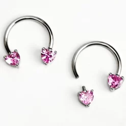 Gaby 14 Gauge 9/16 Pink Gem Heart Internally Threaded Horseshoe Nipple Ring Set