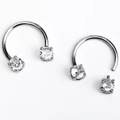 Gaby 14 Gauge 9/16 Clear Gem Round Internally Threaded Horseshoe Nipple Ring Set