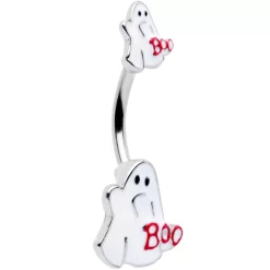 Boo Ghost White Red Halloween Double Mount Belly Ring