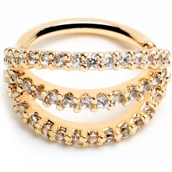 18 Gauge 5/16 Clear CZ Gem Gold Tone Faux Triple Hoop Closure Ring