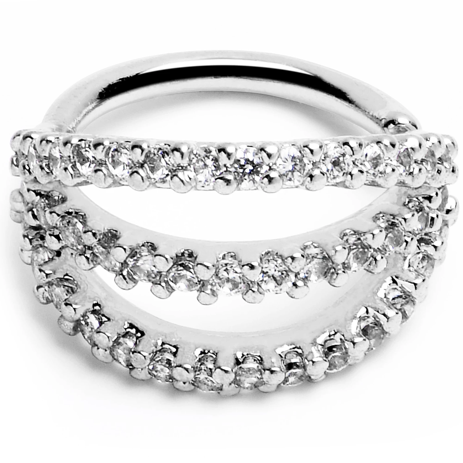 18 Gauge 5/16 Clear CZ Gem Faux Triple Hoop Closure Ring 1 18 Gauge 5/16 Clear CZ Gem Faux Triple Hoop Closure Ring
