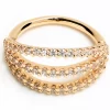 18 Gauge 3/8 Clear CZ Gem Gold Tone Faux Triple Hoop Closure Ring
