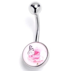 Gaby Butterfly Pink Rose Belly Ring
