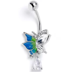 Gaby Clear CZ Gem Dazzling Beauty Butterfly Dangle Belly Ring