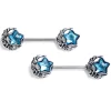 Gaby 14 Gauge 9/16 Blue Gem Ornate Moon Star Barbell Nipple Ring Set