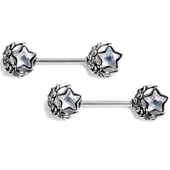 Gaby 14 Gauge 9/16 Clear Gem Ornate Moon Star Barbell Nipple Ring Set