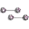 Gaby 14 Gauge 9/16 Pink Gem Ornate Moon Star Barbell Nipple Ring Set