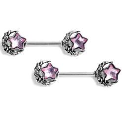 Gaby 14 Gauge 9/16 Pink Gem Ornate Moon Star Barbell Nipple Ring Set