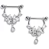 Gaby 14 Gauge 9/16 Clear Gem Baroque Flower Bloom Dangle Nipple Ring Set