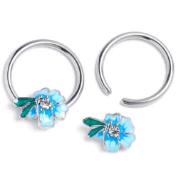 Gaby 14 Gauge 9/16 Clear Gem Faerie Flower Blue BCR Captive Ring Set