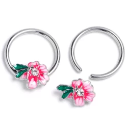 Gaby 14 Gauge 9/16 Clear Gem Faerie Flower Pink BCR Captive Ring Set