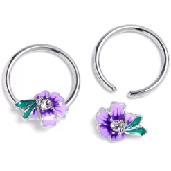 Gaby 14 Gauge 9/16 Clear Gem Faerie Flower Purple BCR Captive Ring Set