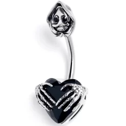 Gaby Black Gem Grim Reaper Heart Double Mount Belly Ring