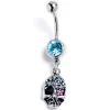 Gaby Blue Gem Stylish Skull Halloween Dangle Belly Ring