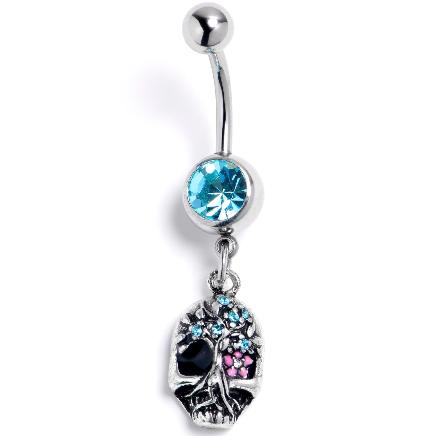 Gaby Blue Gem Stylish Skull Halloween Dangle Belly Ring 1 Gaby Blue Gem Stylish Skull Halloween Dangle Belly Ring