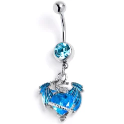 Gaby Blue Gem Heart Of Dragon Dangle Belly Ring