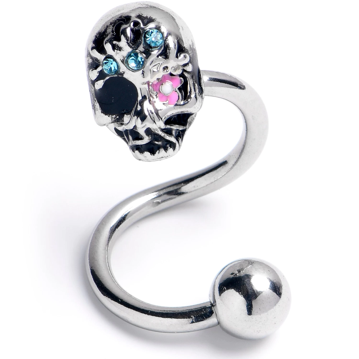 Gaby Blue Gem Stylish Skull Spiral Twister Belly Ring 1 Gaby Blue Gem Stylish Skull Spiral Twister Belly Ring