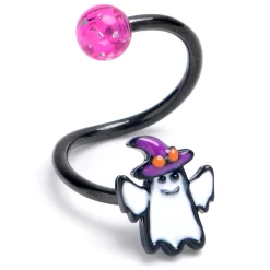 Gaby 16 Gauge 3/8 Black Witch Hat Ghost Spiral Twister Cartilage Ring