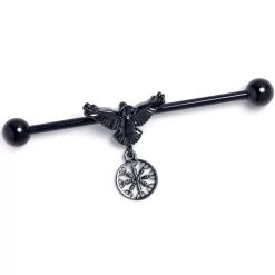 14 Gauge Black Raven Bird Wheel Dangle Industrial Barbell 38mm