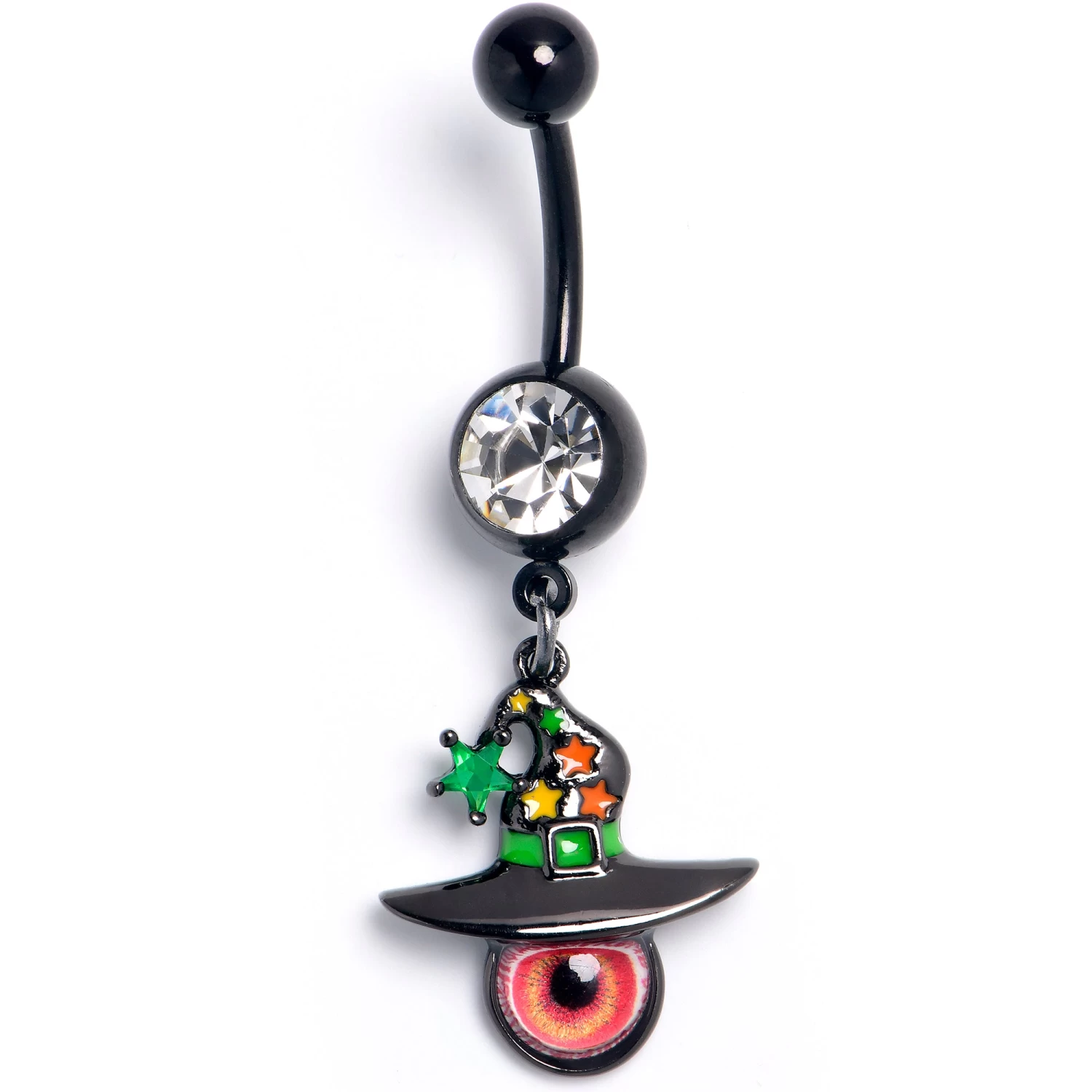 Black Red Eye Witch Hat Dangle Belly Ring 1 Black Red Eye Witch Hat Dangle Belly Ring