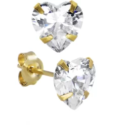 14kt Yellow Gold .47 Ct Cubic Zirconia Heart Stud Earrings