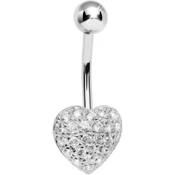 925 Sterling Silver Cubic Zirconia Paved Heart Belly Ring