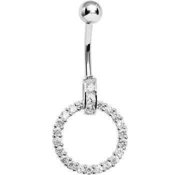 925 Sterling Silver Cubic Zirconia Circle Charm Belly Ring 2 925 Sterling Silver Cubic Zirconia Circle Charm Belly Ring - Image 2