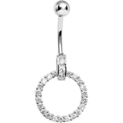 925 Sterling Silver Cubic Zirconia Circle Charm Belly Ring