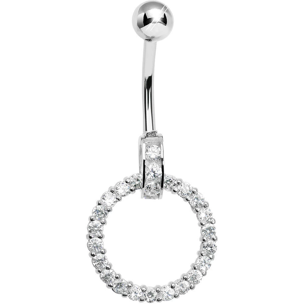925 Sterling Silver Cubic Zirconia Circle Charm Belly Ring 1 925 Sterling Silver Cubic Zirconia Circle Charm Belly Ring