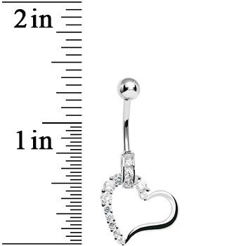 925 Sterling Silver Cubic Zirconia Hollow Heart Charm Belly Ring 3 925 Sterling Silver Cubic Zirconia Hollow Heart Charm Belly Ring - Image 3