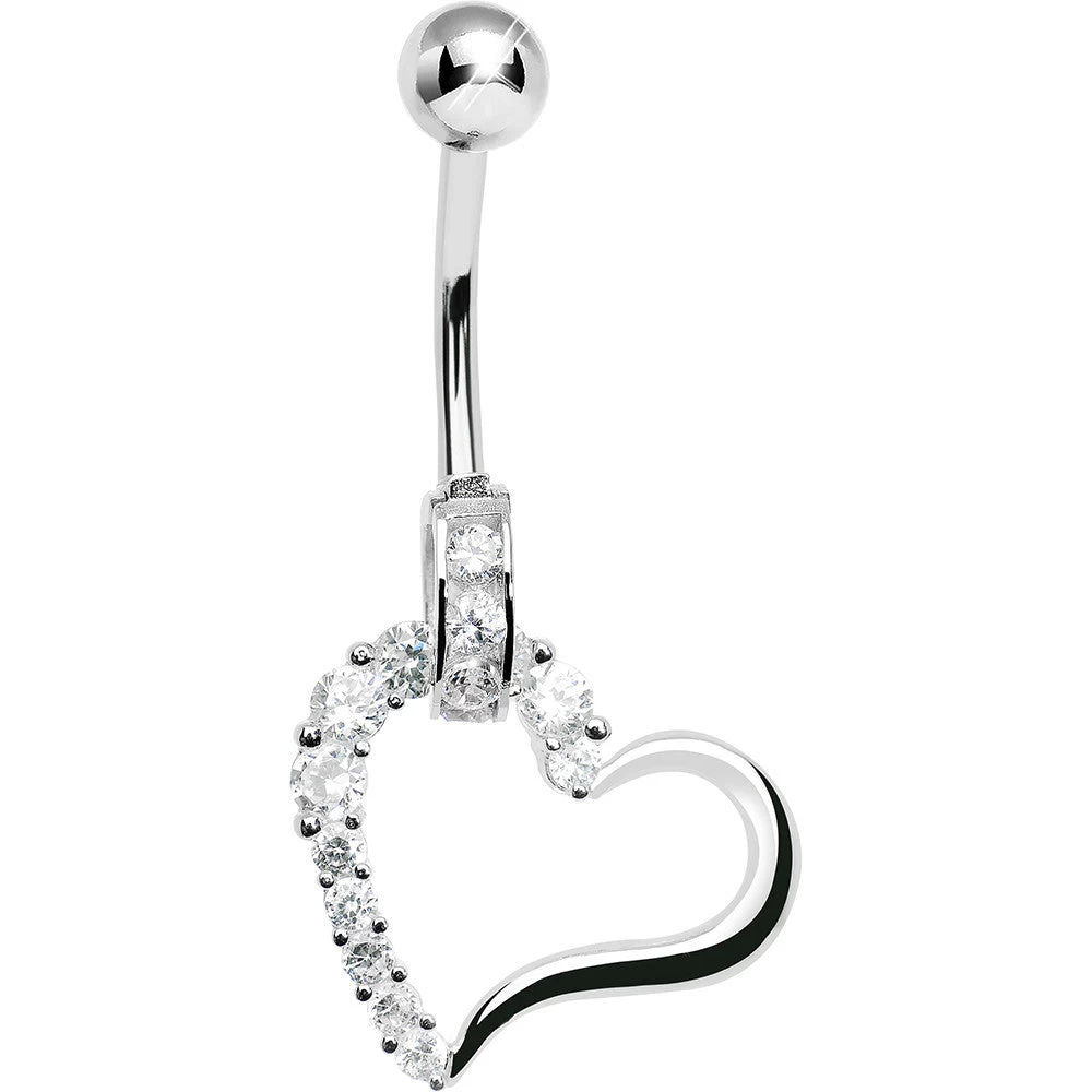 925 Sterling Silver Cubic Zirconia Hollow Heart Charm Belly Ring 1 925 Sterling Silver Cubic Zirconia Hollow Heart Charm Belly Ring