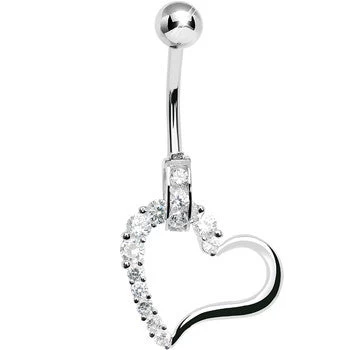925 Sterling Silver Cubic Zirconia Hollow Heart Charm Belly Ring 2 925 Sterling Silver Cubic Zirconia Hollow Heart Charm Belly Ring - Image 2