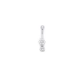Solid 14kt White Gold Cubic Zirconia Dangle Flower Belly Ring