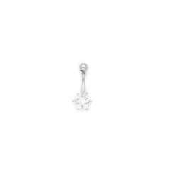 Solid 14kt White Gold Cubic Zirconia Flower Belly Ring