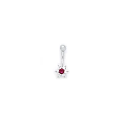 Solid 14kt White Gold Clear Red Cubic Zirconia Flower Belly Ring