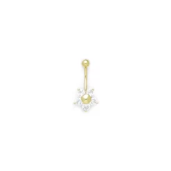 Solid 14kt Yellow Gold Cubic Zirconia Five Petal Flower Belly Ring