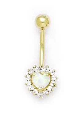 Solid 14kt Yellow Gold Zirconia Opal Heart Belly Ring 2 Solid 14kt Yellow Gold Zirconia Opal Heart Belly Ring - Image 2